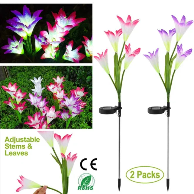 2Pcs Solar Garden Lily Flower Lights